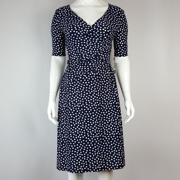 NEW Jones Wear Navy Polkadot Dress - Picture 1 of 8